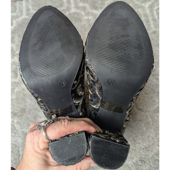 Wild Diva High Heel Ankle Boots Booties WOMENS 7.5 black gold embroidery sequins - Picture 6 of 8